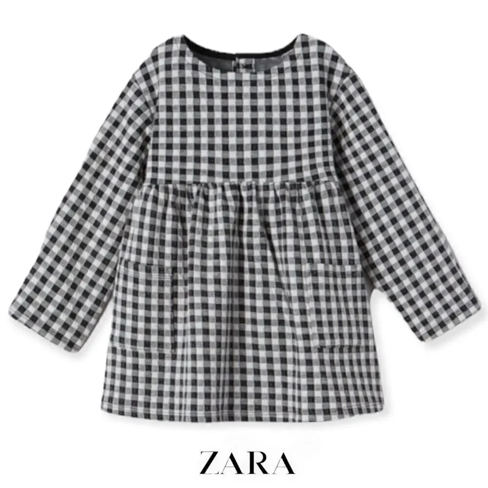 ZARA Kids | Black & White | TEXTURED PLAID DRESS